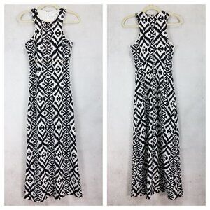 Belle Badgley Mischka Size 2 Ikat Sheath Sleeveless Maxi Dress Black&White Studs